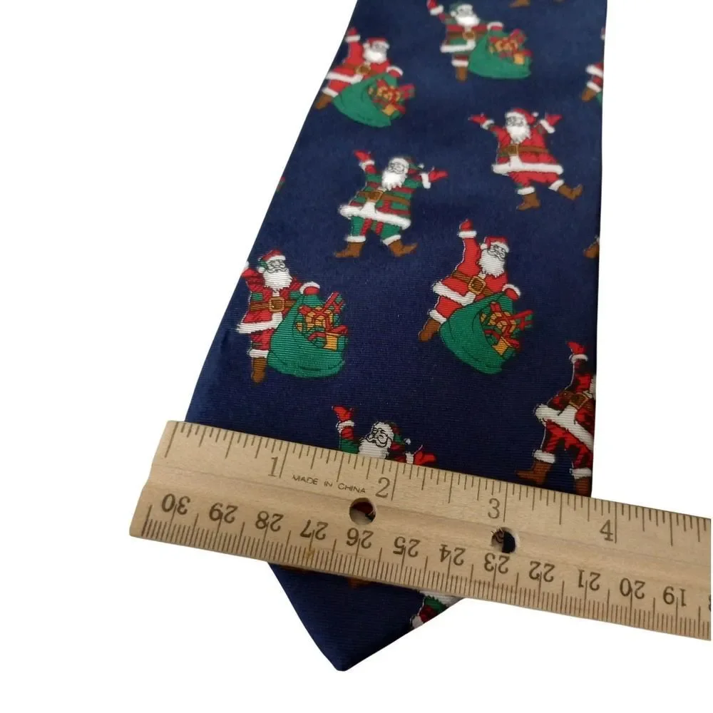 417 by Van Heusen Mens Navy Blue Silk Santa Claus Christmas Holiday Necktie